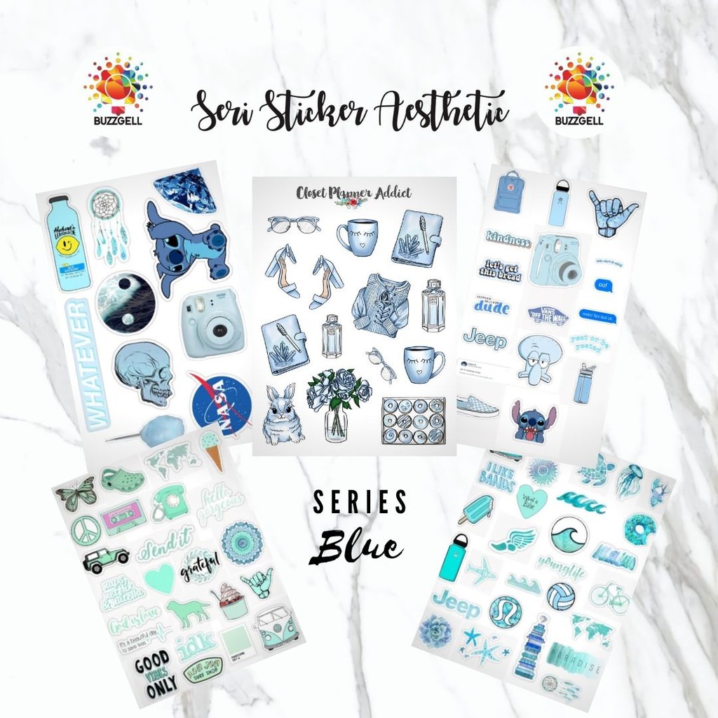 Jual SA-115-45 BLU-45 Sticker Aesthetic Tumblr Estetik Stiker Seri Blue ...