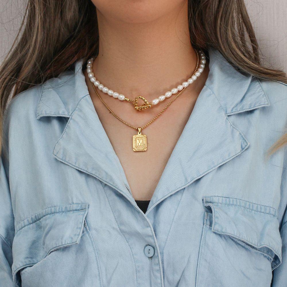 Agustina Wanita Liontin Kalung Kepribadian Kreatif Pria Square Pendant Necklace Stainless Steel Pria Rantai Emas Korea Style Jewelry