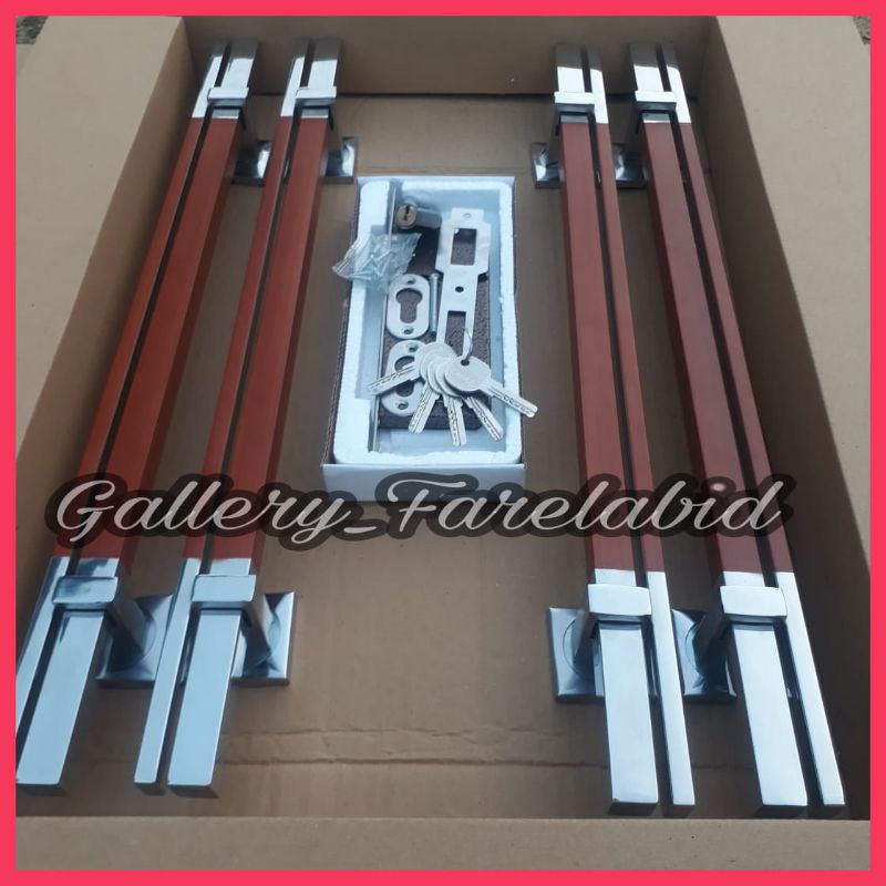 Handle Pintu Rumah Stainless 60 Cm Set Kunci Gagang Pintu Pegangan Tarikan Pintu Minimalis 45 Cm