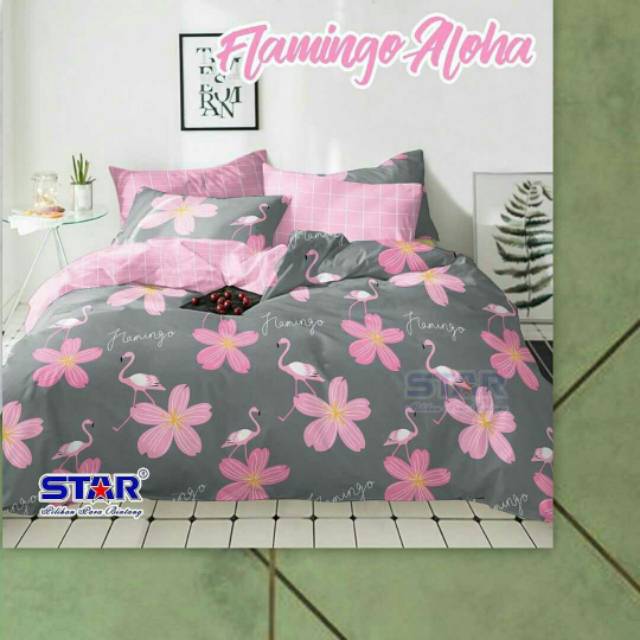 KAIN BAHAN SPREI METERAN KATUN STAR MOTIF FLAMINGO ALOHA