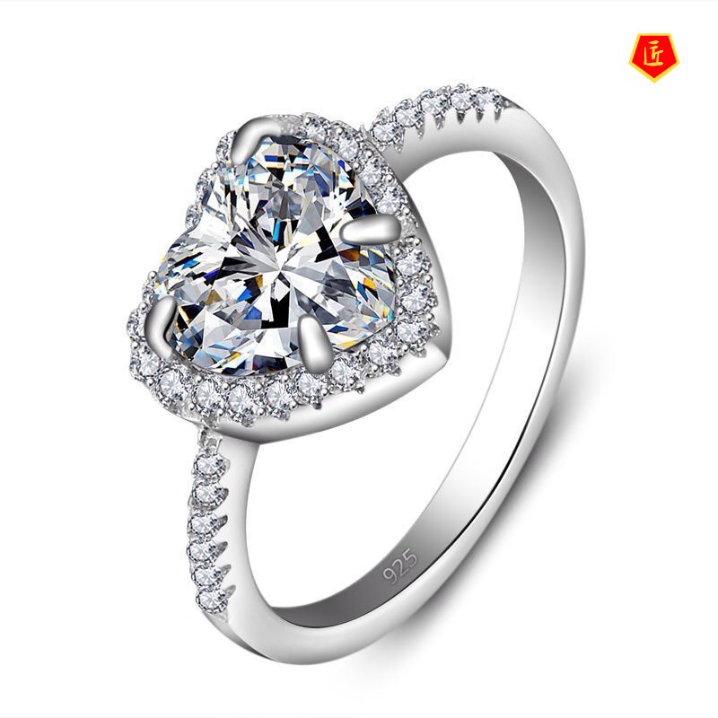 [Ready Stock]Classic Micro-Inlaid Heart-Shaped Zircon Ring Banquet Hand Jewelry