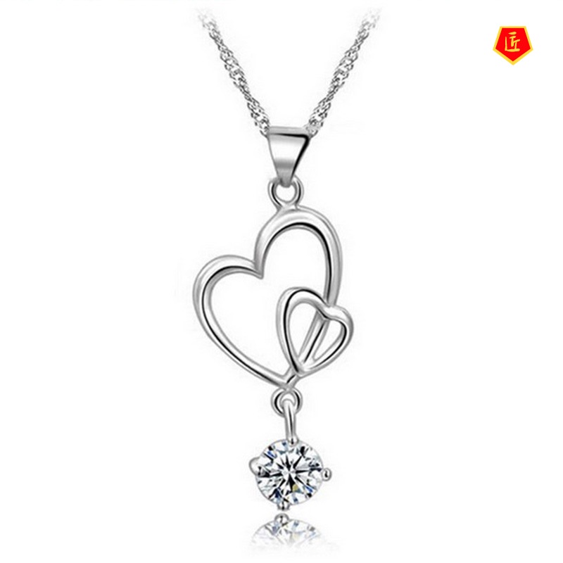 [Ready Stock]Women's Necklace Korean Fashion Silver Heart-Shaped Pendant