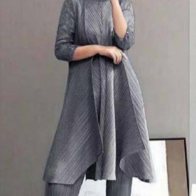 NEW One set Plisket BANGKOK - Silver Grey - ukuran All Size
