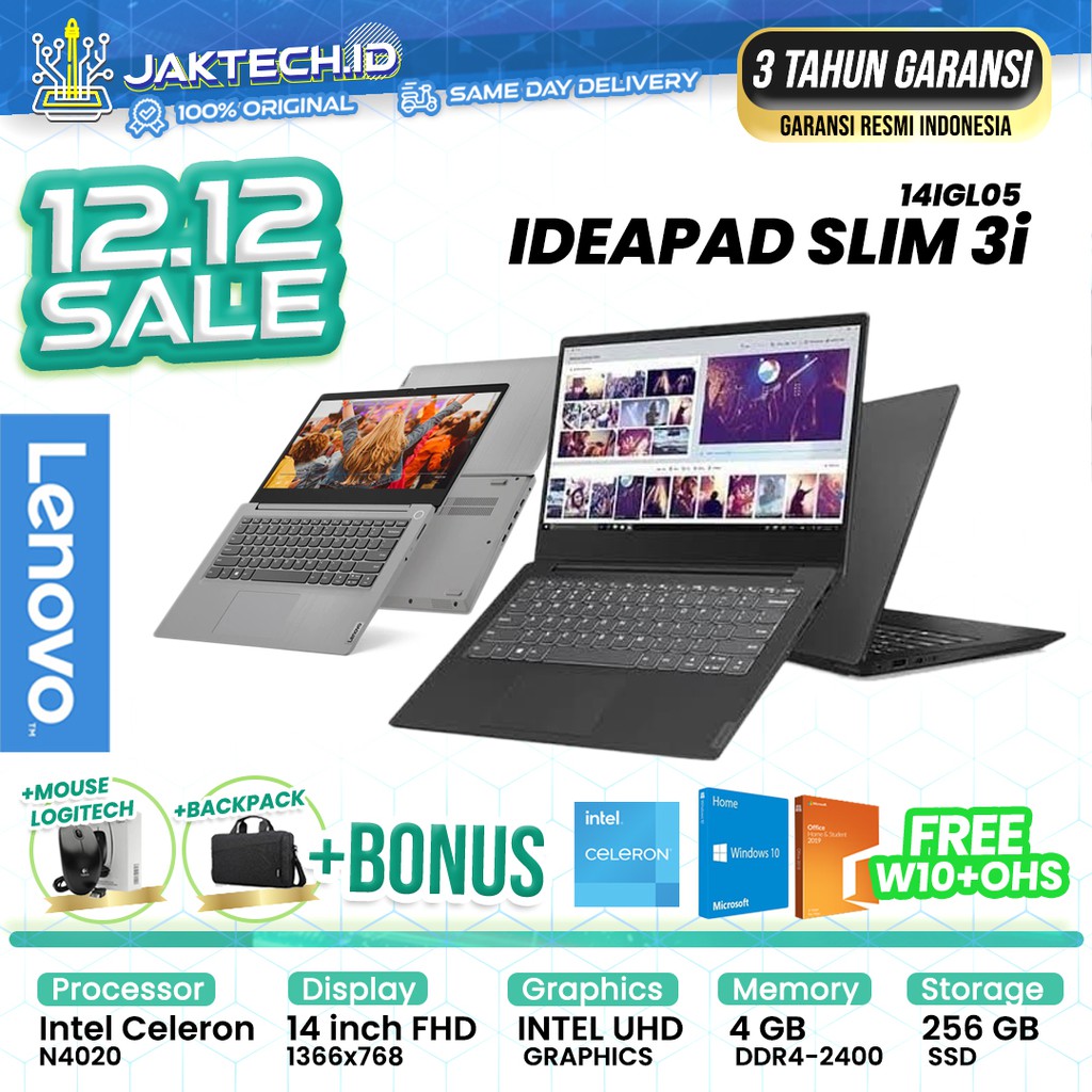 LENOVO Ideapad Slim 3i Celeron N4020 4GB 256GB SSD WIN10+OHS (14&quot;)