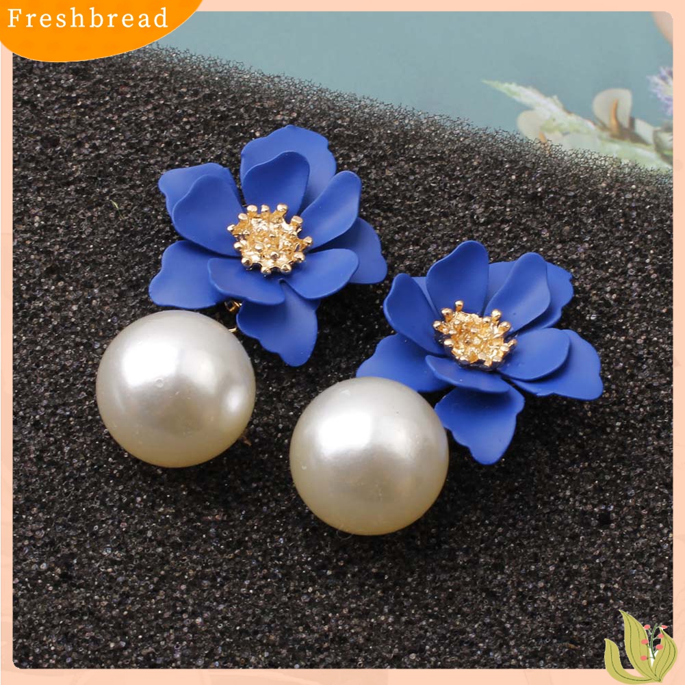 Fresh| Anting Tusuk Gantung Wanita Bahan Resin Desain Bunga Hias Mutiara Imitasi Untuk Musim Panas / Hadiah