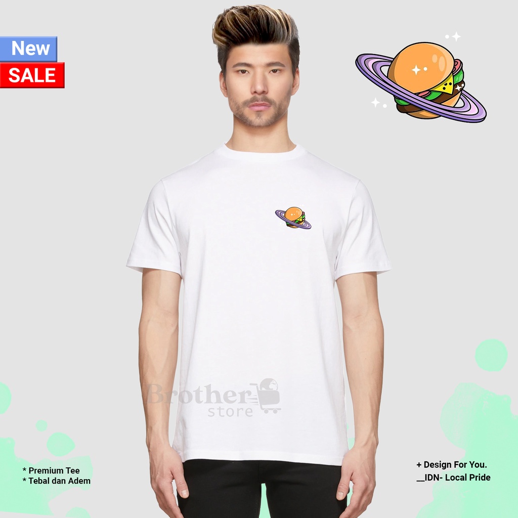 BROTHERSTORE - Kaos Distro Pria - KAOS COWOK CEWEK - Kaos Kata Kata - Burger Planet Text PUTIH Premium