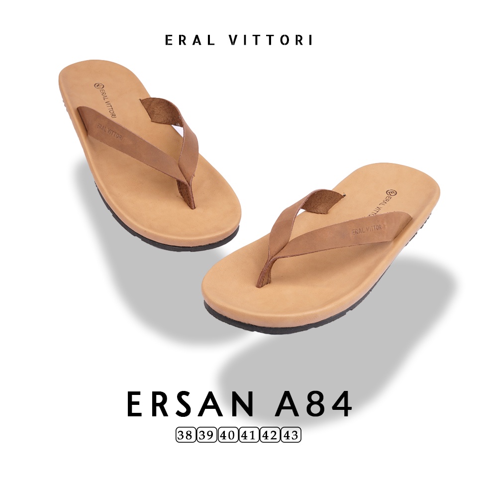 Eral Vittori  - Ersan A84 Sandal Jepit Kulit Harian Santai Pria TAN