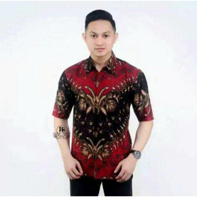 Baju Batik Pria Kemeja Batik Pendek Motif Mosaik