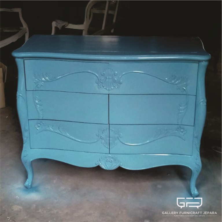 Bufet Komodo Kayu Mahoni Finishing Biru