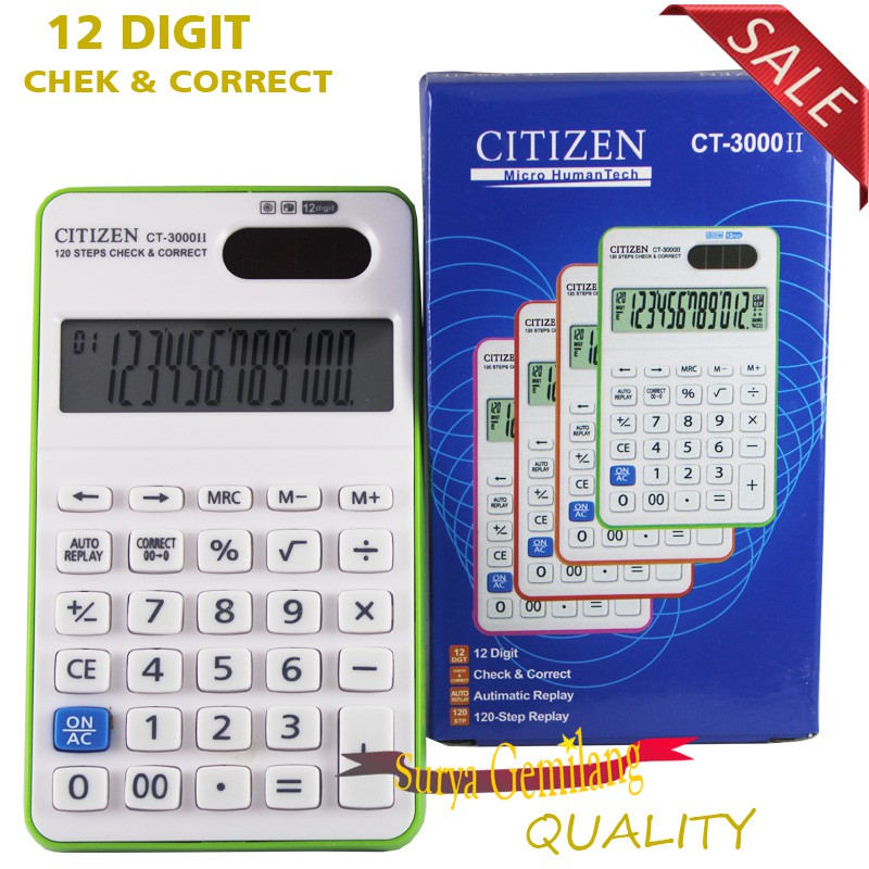 

Citizen CT-3000 Calculator Pocket Check & Correct 12 Digit Kalkulator penghitung Automatic Replay
