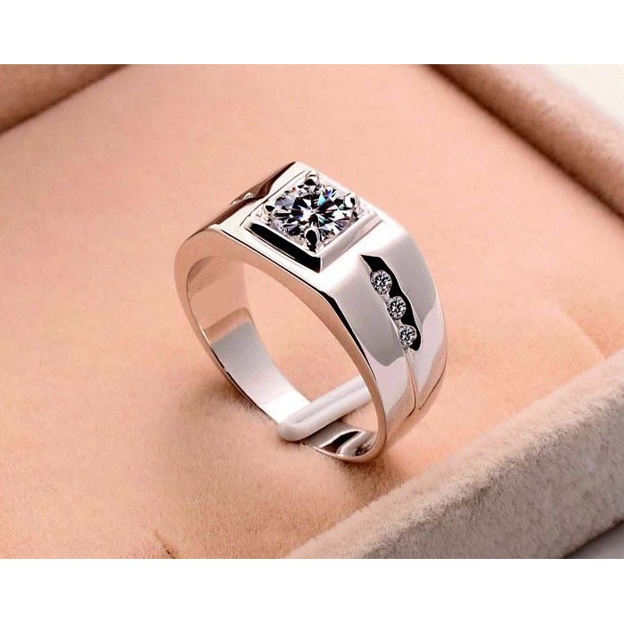 Perak 925 Asli Pria Diamond Pernikahan Cincin Fashion Perhiasan