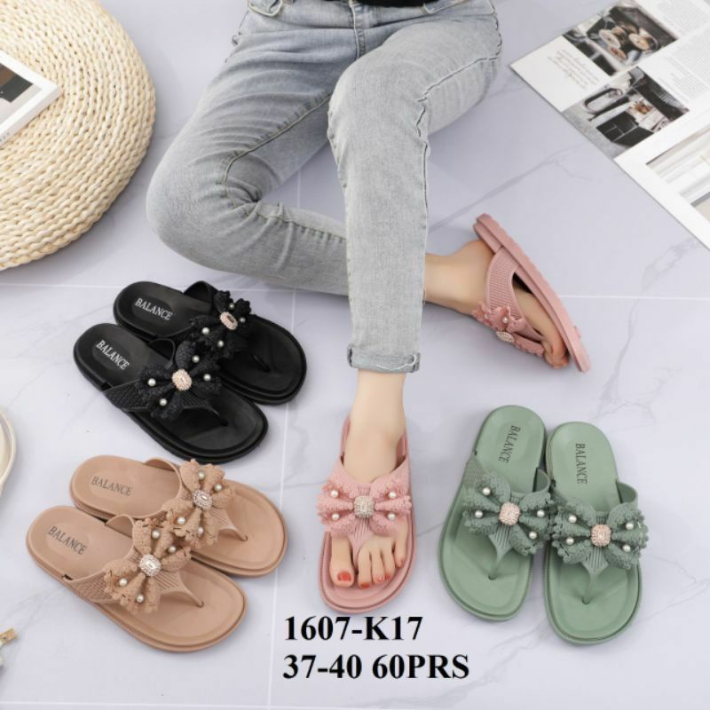 ￼Sandal Jepit Karet Wanita Jelly Pita Mutiara Balance 1607-K 17