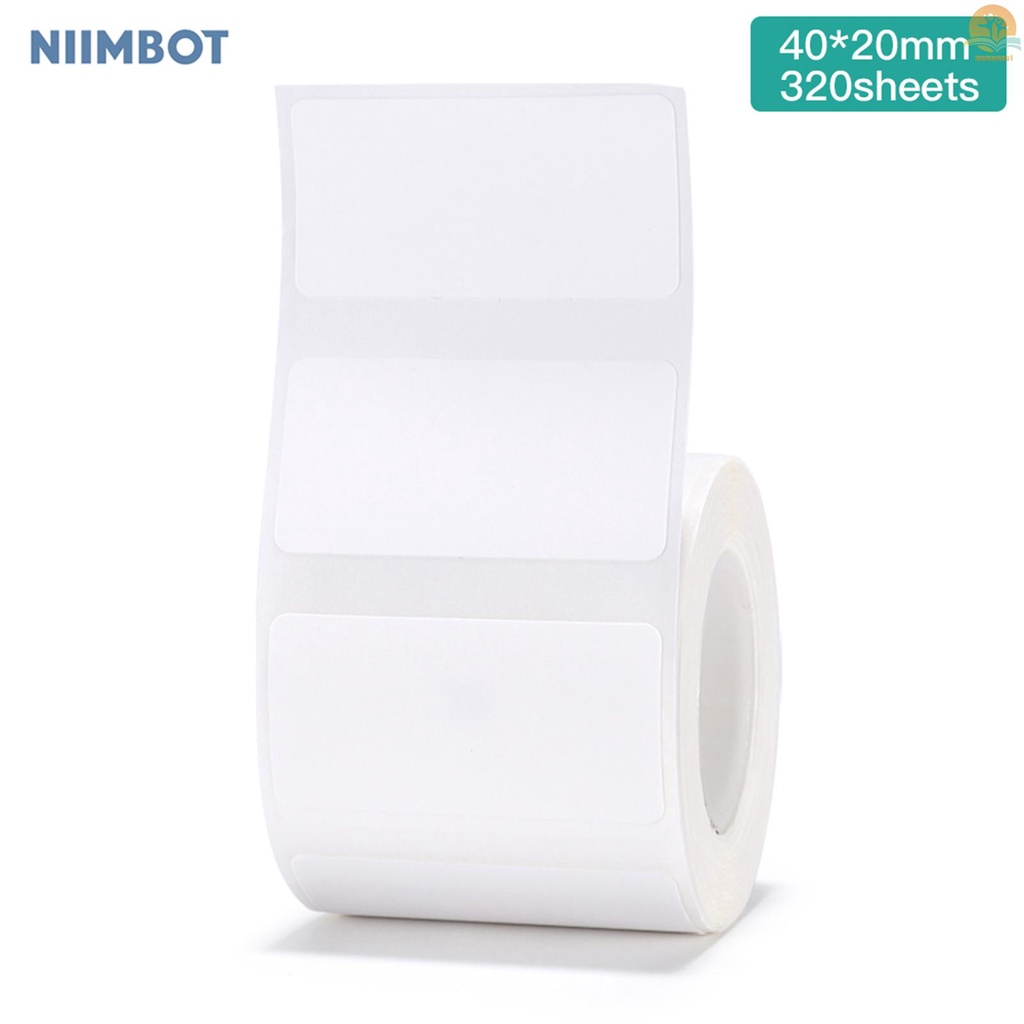 Niimbot White Blank Thermal Printing Paper Roll Barcode Price Size Name Label Paper Waterproof Oil-Proof Tear Resistant 40*20mm 320sheets/roll for B3S/B11 Thermal Printer for Home Organizer Supermarket Warehouse