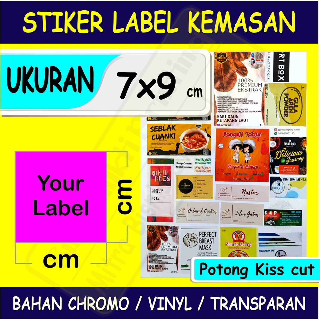 

Cetak Label Stiker, 7x9 cm, Chromo / Vinyl / Transparan, Print Label