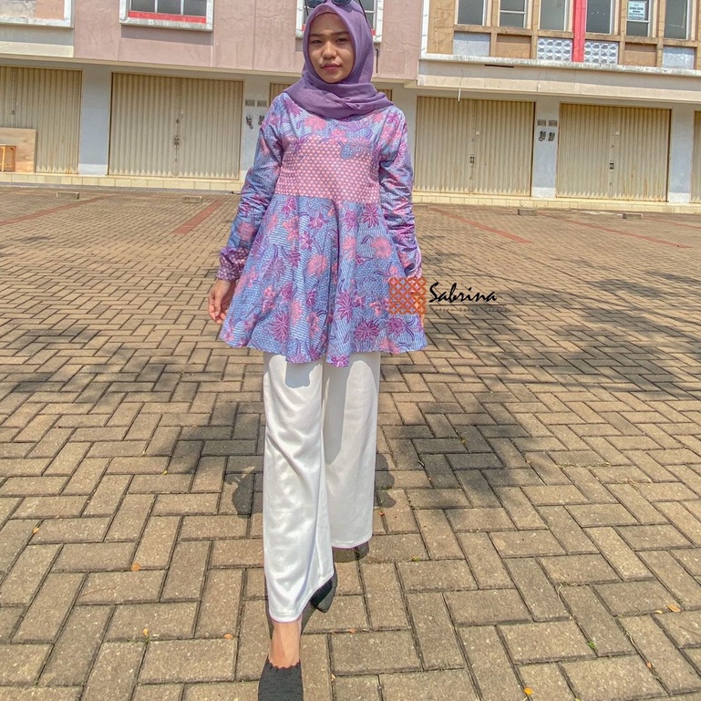 Delia Peplum Blouse Atasan Batik Kerja Kantor Cantik Modern Kekinian Pastel Lilac