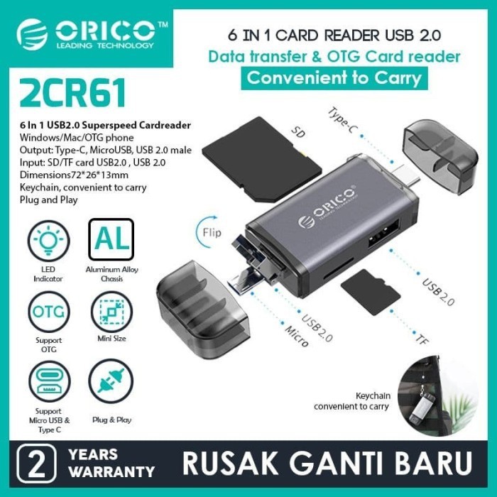 Card Reader Mini OTG 6in1 USB2.0 Orico - 2CR61