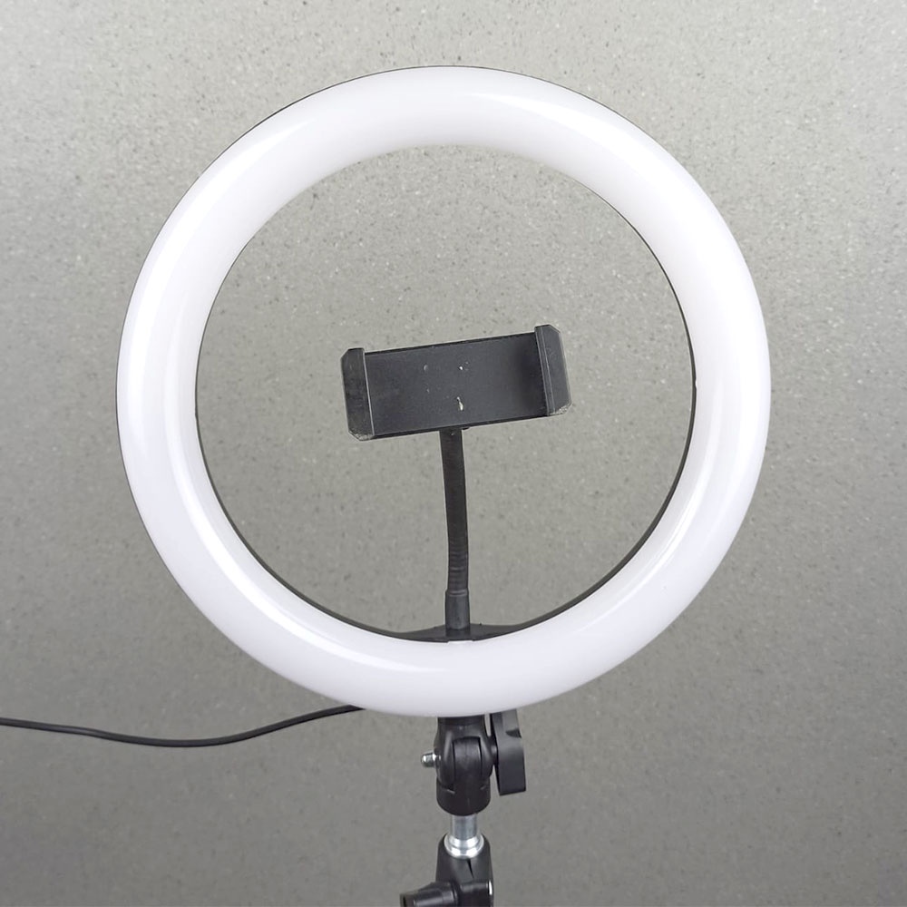 TaffSTUDIO Lampu Halo Ring Light Curve LED Selfie 120 LED 10 Inch with Smartphone Holder + Tripod 190cm - RL-129 - Black