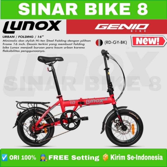 Sepeda Lipat GENIO LUNOX New 2022 DAN LUNOX T3 New 2023 Ukuran 16 &amp; 20 Inch Boncengan 7 Speed