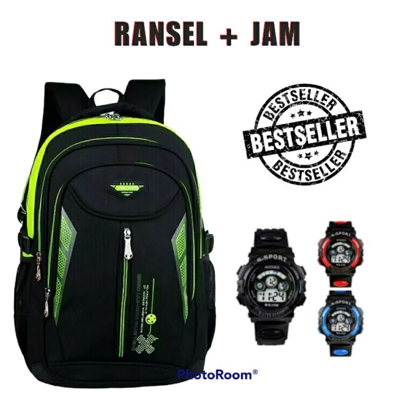 Tas Ransel anak SD PL01 Ransel anak Sekolah laki-laki Bonus Jam Tangan