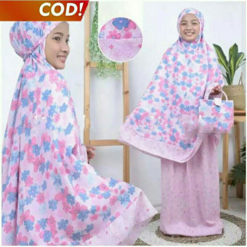 MUKENA AZALEA BAHAN RAYON BALI ADEM MOTIF SAKURA UKURAN STANDAR & TANGGUNG PLUA TAS BUNGA CANTIK