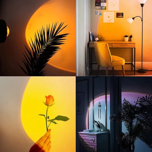 Lampu Sunset Lampu Fill Proyektor Lampu Tidur Led Motif Matahari Terbenam Warna Pelangi Sunset Red