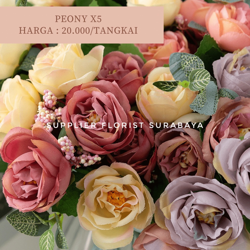 BUNGA PEONY KECIL CABANG 5 @2 KEPALA, TOTAL 10 KEPALA BUNGA ARTIFICIAL FLOWER BUNGA MAINAN BUNGA PALSU