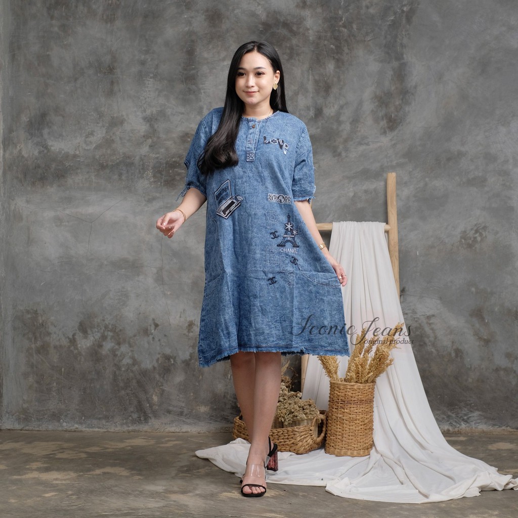 DENIM DRESS / DASTER JEANS/ DAILY WEAR/ SNOWBLUE SERIES BANYAK VARIAN MOTIF