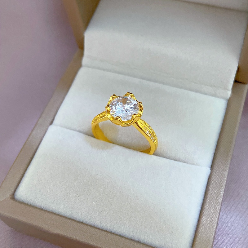 Cincin Titanium Wanita Adjustable Anti karat 18k Emas Berlian perhiasan Korea