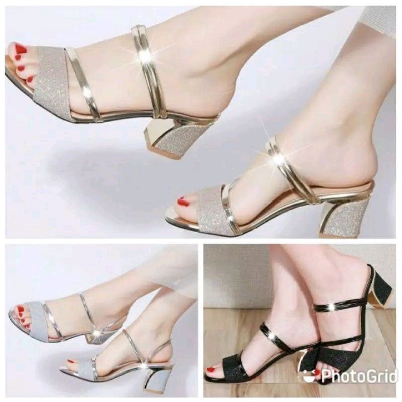 Diskon setengah harga sandal heels wanita pasir hak tahu 5cm terbaru