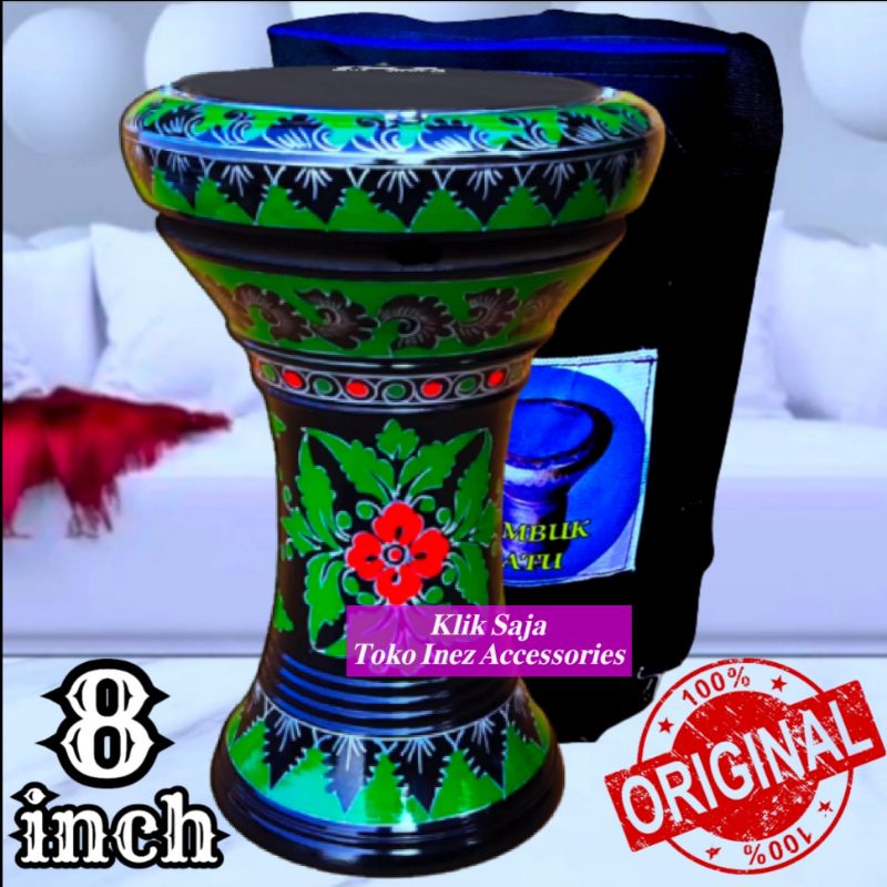 Dumbuk Batu Atau Darbuka Kayu 8 inch Hitam Hijau Power Beat Made In Taiwan