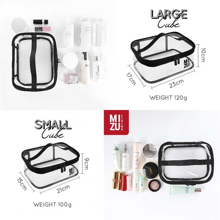 MIZU CUBES Clear Cosmetic Cube Transparent Makeup Travel PVC Wash Bag Tas Kosmetik Transparan Bening