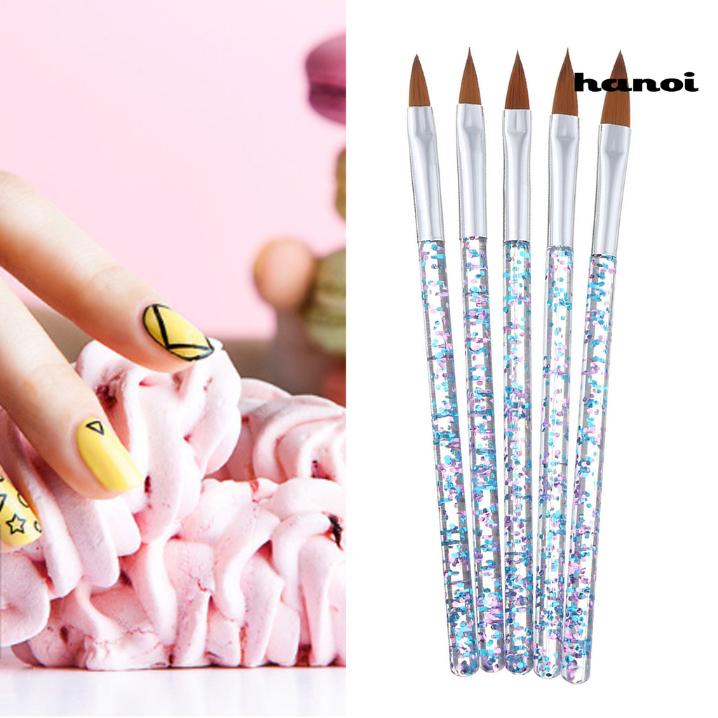 5pcs / Set Kuas Lukis Kuku Bahan Akrilik Bulu Lembut Untuk Nail Art