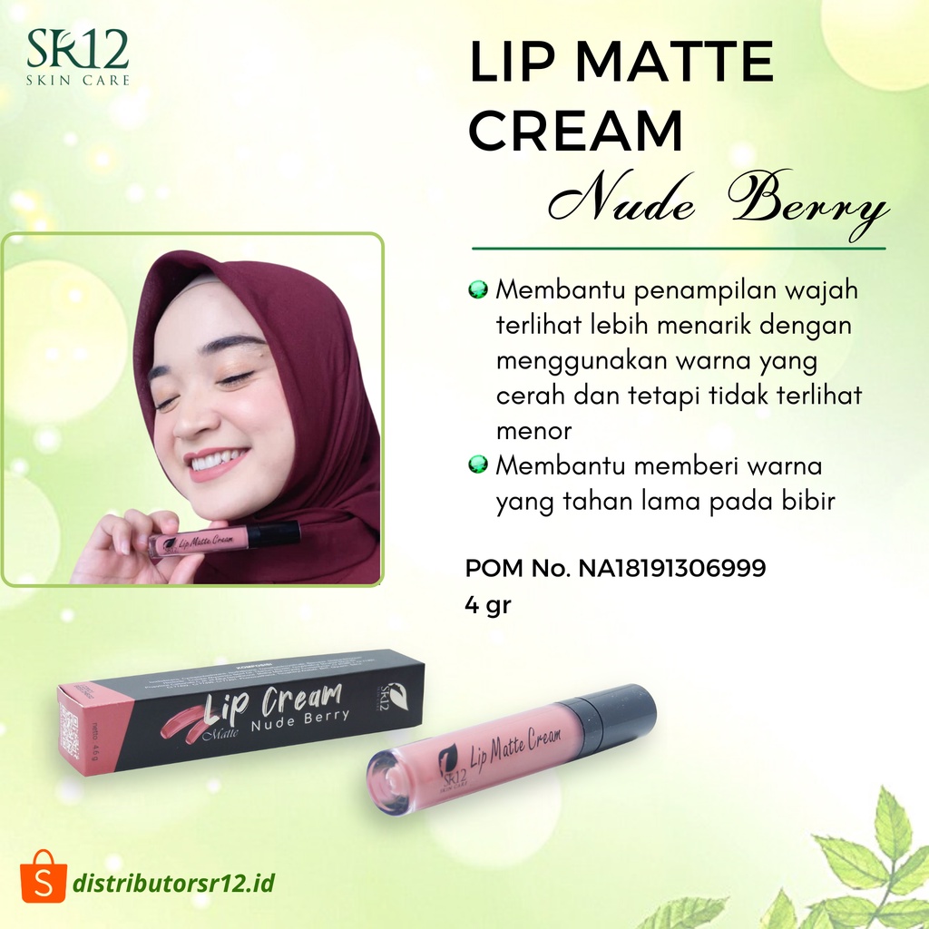 LIP CREAM MATTE NUDE BERRY SR12 / HASIL MATTE TAHAN LAMA / TIDAK MEMBUAT BIBIR KERING