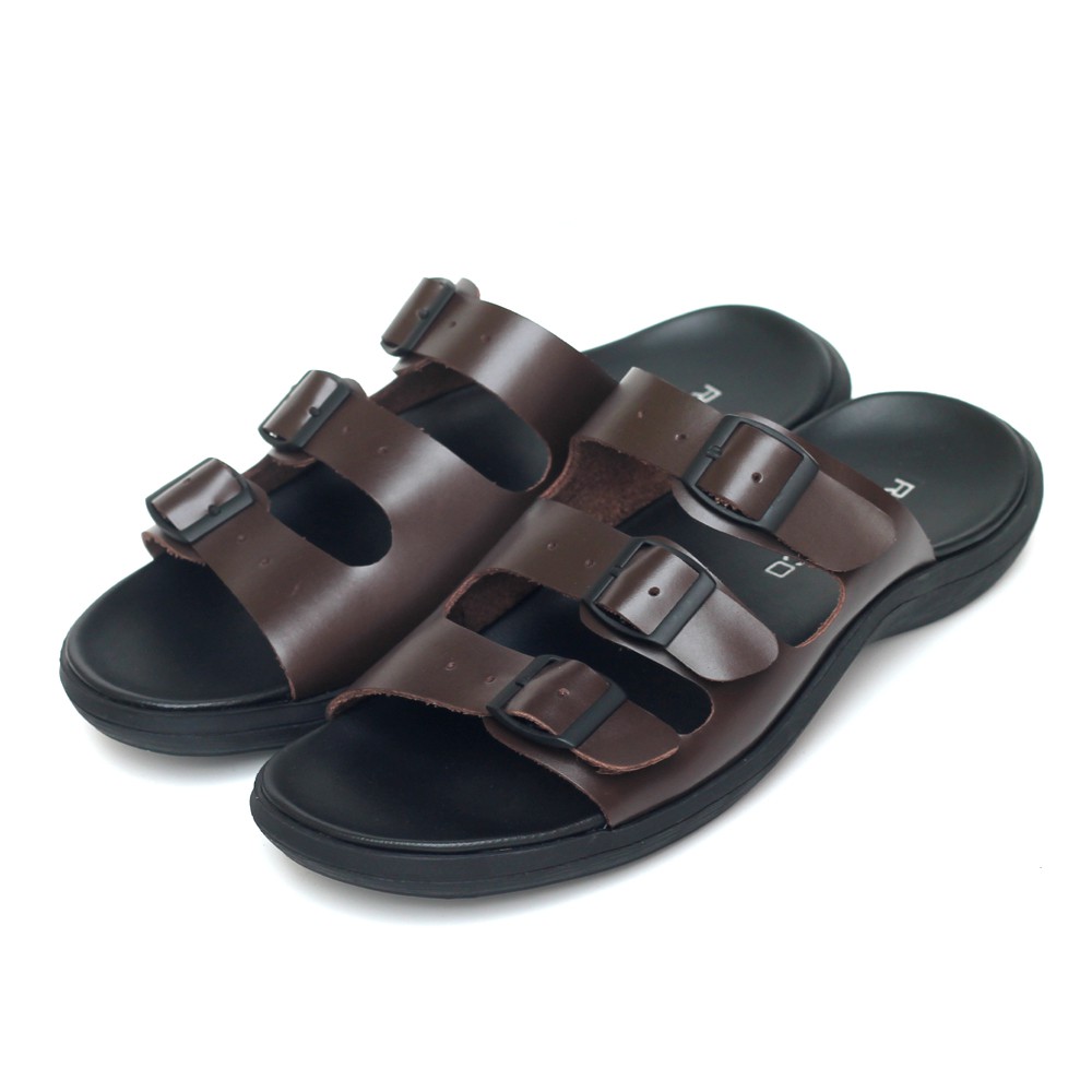 Sandal Pria Romenaco R10 Triple Straps Black Brown