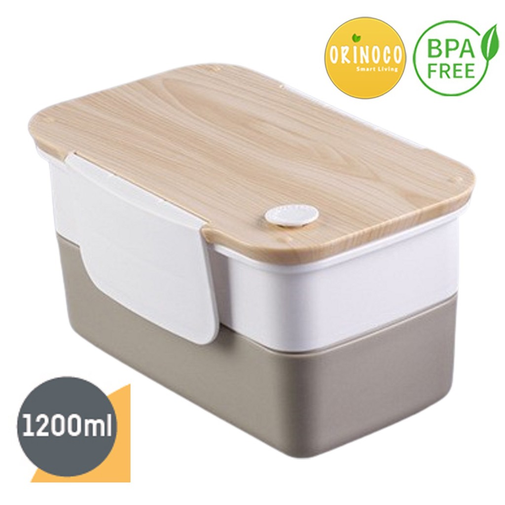 Tempat Makan Orinoco Lunch Box Two Layers Stackable Wooden Lid 1200 ML - OR 302(Y8N6) Tempat Makan A