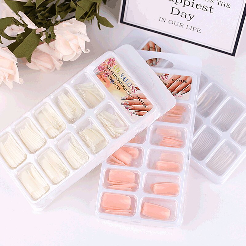 100pcs /Warna Alami Tips Kuku Palsu Perancis Transparan Buatan Kuku Palsu Art Alat Manikur Akrilik/Natural Color French False Nail Tips Transparent Artificial Fake Nails Art Acrylic Manicure Tools/kuku/Fake nails