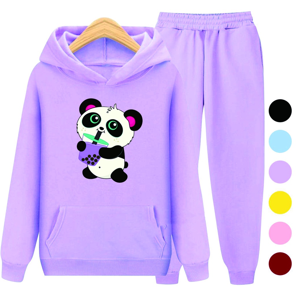 Setelan Anak Sweater Hoodie BOBA PANDA / Set Sweater Anak - Remaja Size S (3-5 Thn) M (5-7 Thn) XL(9-12 thn) XXL (13 + thn)