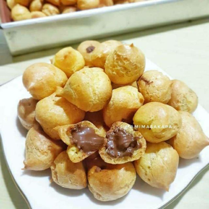 

250 gram Sus / Soes Kering Kukil Isi Coklat, Keju dan Greentea