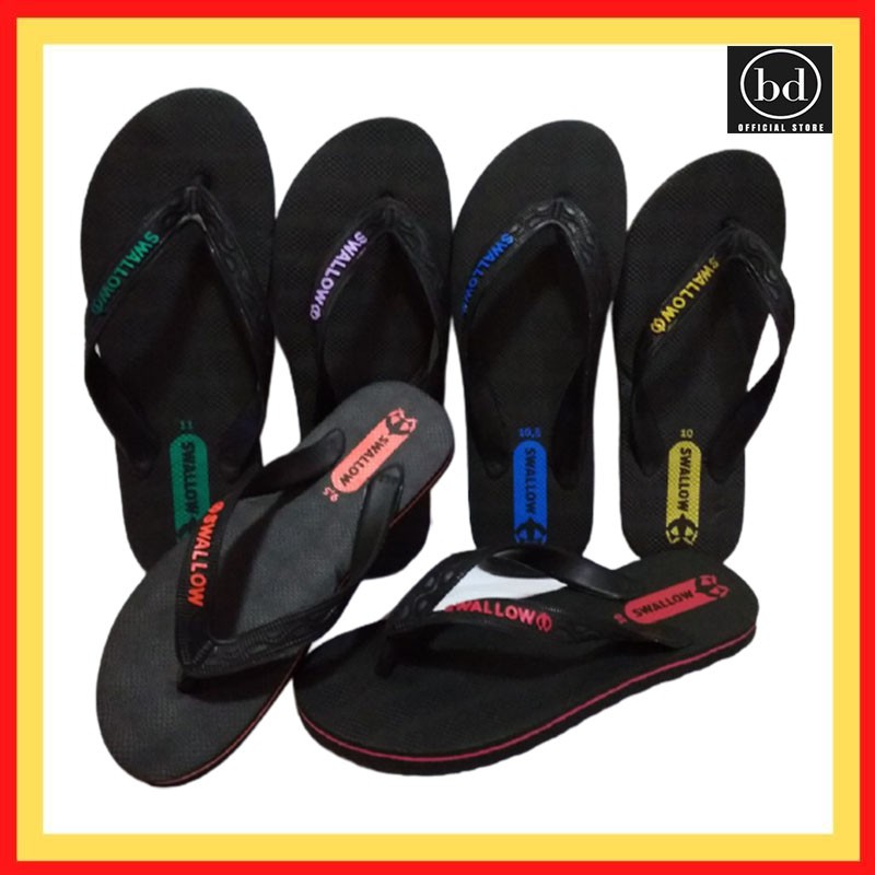 Sandal Jepit / Sendal Santai Karet Cewek / Wanita Dewasa Terbaru Swallow Hitam Awet Murah S307