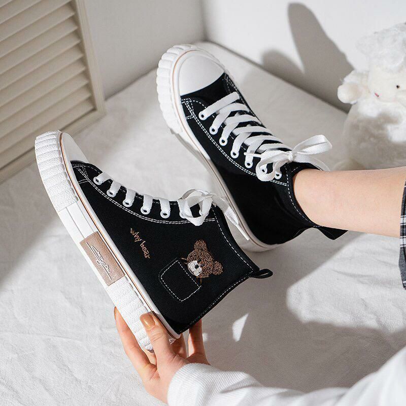 Sepatu Korea Wanita Why Bear Kantong Hitam Coklat Boot TInggi / Sepatu Sneakers Korean Style Why Bea