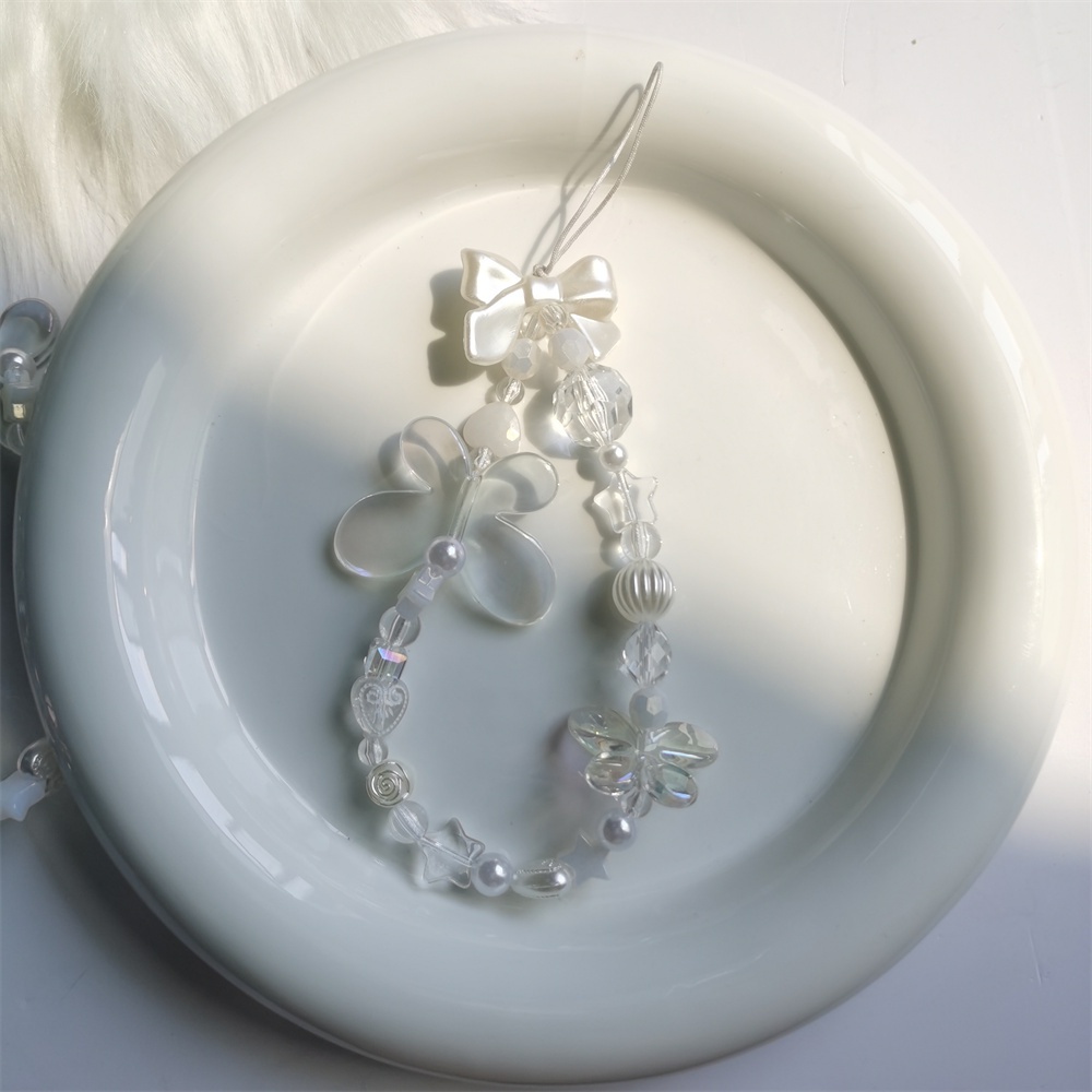 Ins Tali Lanyard Motif Kupu-Kupu Aksen Mutiara Imitasi Anti Hilang Untuk Aksesoris Handphone