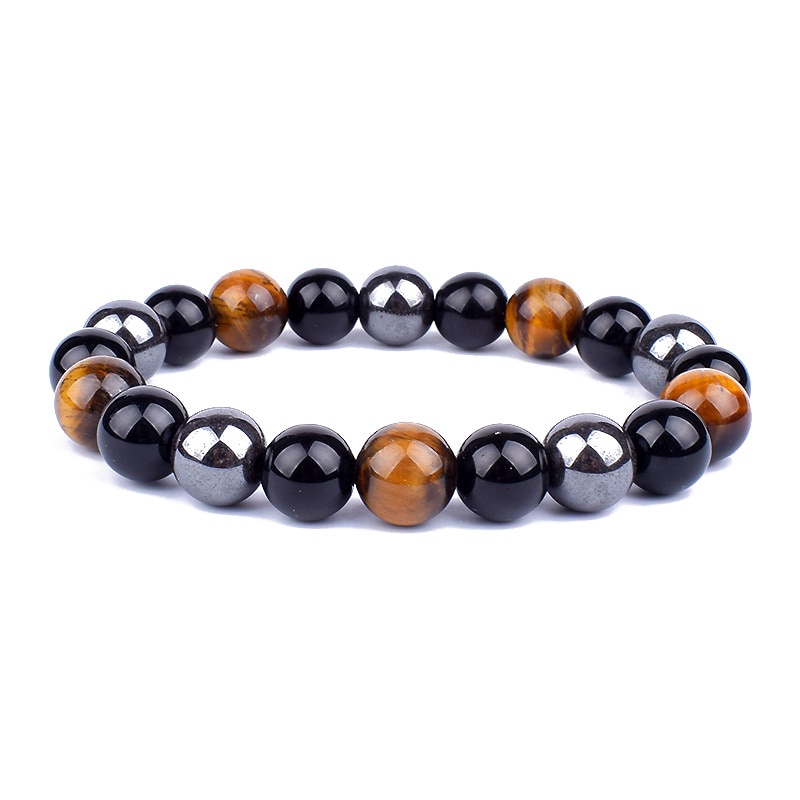 Gelang Batu Natural Black Obsidian Hematite Tiger Eye Health Protection