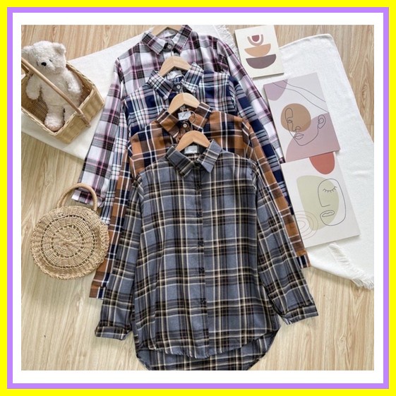 Flanel Oversize Keren Motif Kotak Lengan Panjang  Kemeja Oversize Oversize Flanel Kemeja Flanel Flan
