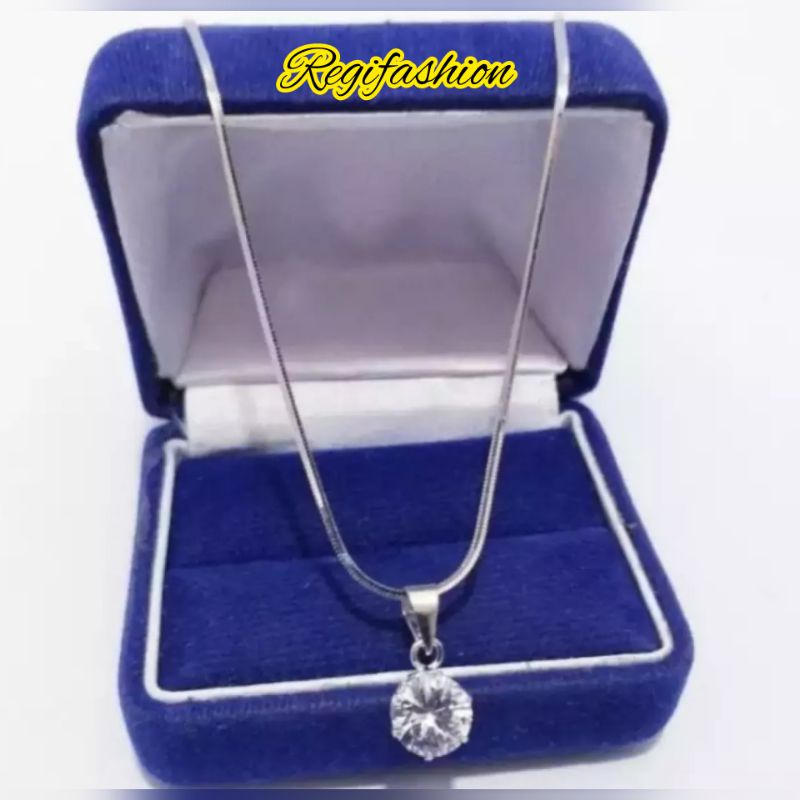 Kalung Liontin Perak Silver 925 Lapis Emas Putih Anti Karat Selamanya Kalung Titanium Wanita Liontin Permata Kristal