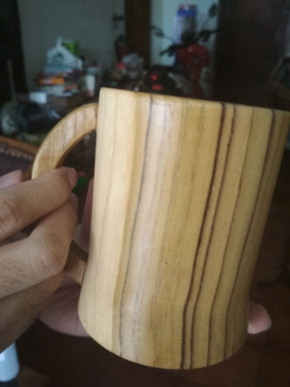 Naruna Cangkir Kayu Jati Asli Dengan Handle Bisa Grafir Satuan