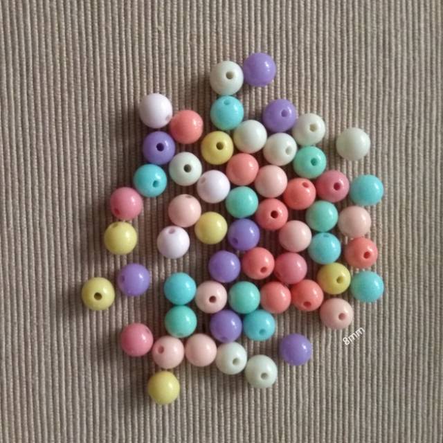 Mute mote manik manik bulat 8mm warna pastel