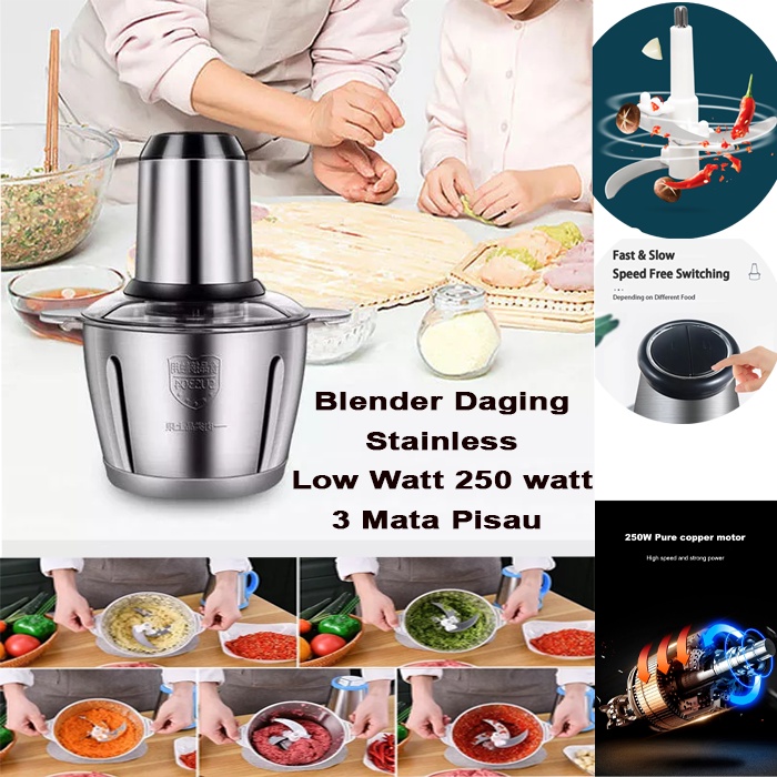 Blender Daging Stainless 2 Liter Chopper Penggiling Penghalus Daging Bumbu Masak Bawang Cabe Serbaguna 2 Liter Meat Blender Grinder Stainless Anti Karat