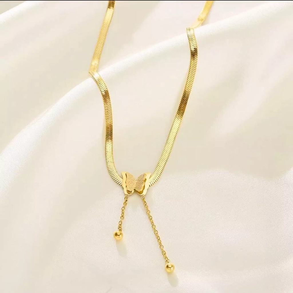 KALUNG WANITA TITANIUM GEPENG KUPU KUPU FASHION KOREA