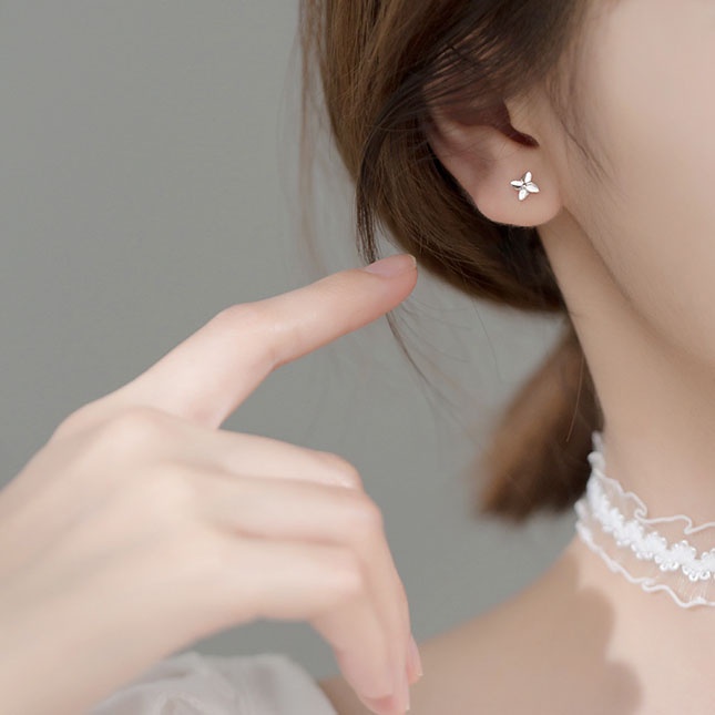 Roselife 1 Pasang Anting Tusuk Silver S925 Desain Bunga Kincir Angin Mini Anti Alergi Untuk Wanita