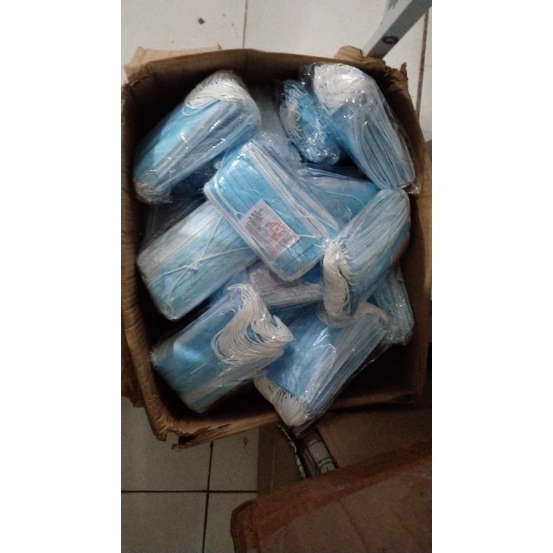 MASKER EARLOP 3LY BIRU MASKER MEDIS 3LAPIS ISI 50PCS+BOX